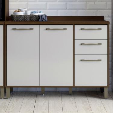 Imagem de Balcão De Cozinha Com Tampo 3 Portas 2 Gavetas 120 Cm áustria Valdemóveis Chocolate/off White