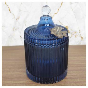 Imagem de Bomboniere De Vidro Grosso Azul Com Detalhe Em Metal 17cm