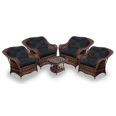 Imagem de Conjunto De Poltronas Fibra Sintética Naja - 4 Poltronas + 1 Mesa Centro - Tecido Duna Preto