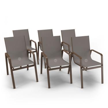 Imagem de Kit 6 Cadeiras Miami Gourmet Alumínio Marrom Tela Fendi