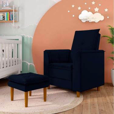 Imagem de Poltrona Decorativa Amamentação Reforçada Puff Alice Veludo azul Marinho