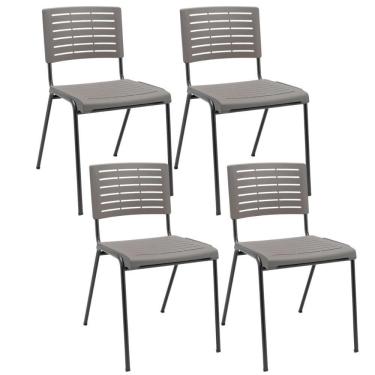 Imagem de Kit 04 Cadeiras Empilhável Fixa Escritório Multiuso Base Preta Kimi P03 Basalto - Lyam Decor