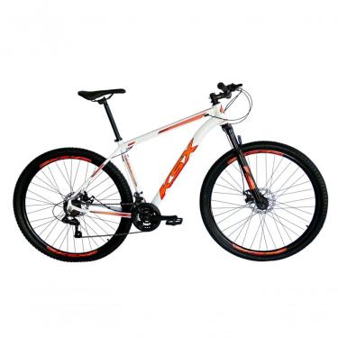 Imagem de Bicicleta Aro 29 Ksx Sd7 21v Cabos Internos Alumínio Freios A Disco Garfo Suspensão Branco Laranja Tamanho 17