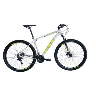 Imagem de Bicicleta Aro 29 Ksx Sd7 21v Cabos Internos Alumínio Freios A Disco Garfo Suspensão Branco Amarelo Tamanho 19