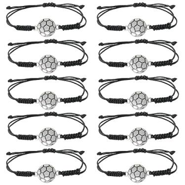 Imagem de Honbay 10 pulseiras ajustáveis de corda trançada de futebol pulseiras de corda trançada de liga de futebol pulseiras inspiradoras de bola esportiva lembrancinhas de festa esportiva presentes de time