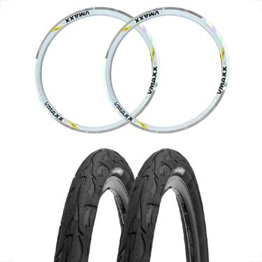 Imagem de 2 Pneu Kenda Flame 26 X 2.125 Slick Preto Bike + 2 Aro Vzan Vmaxx 26 Branco Sem Ilhos V-Brake