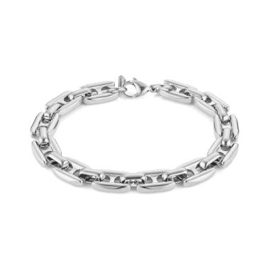Imagem de HZMAN Pulseira de prata masculina de aço inoxidável com corrente marinheiro hip hop, pulseira de elos masculinos, joias de presente, 8.0in, Aço inoxidável, Sem Pedra Preciosa