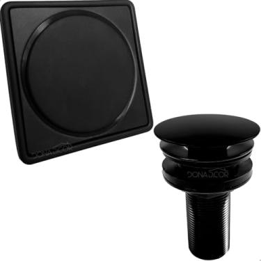 Imagem de Dona D Cor, Ralo Click Banheiro E Porta Grelha 10x10 Preto Fosco Porta Ralo Caixilho Quadrado Válvula Click 7/8 Ralo De Pia Cuba Kit Banheiro Escoamento 30mm