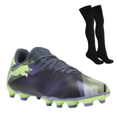 Imagem de Kit Chuteira Campo Puma Future 7 Play + Meião, Roxo, 41