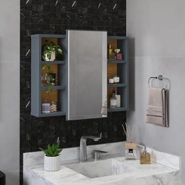 Imagem de Espelheira Para Banheiro Com Nichos Armário Aéreo Com Espelho Organizador (Cinza/Nature)