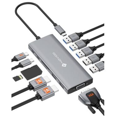 Imagem de NOVOO Estação de ancoragem USB C, estação de ancoragem 12 em 1, monitor duplo com 2 HDMI, VGA, 5 portas USB, 100W PD, dados USB-C, leitor de cartão SD/TF, compatível com MacBook/Dell/HP/Surface