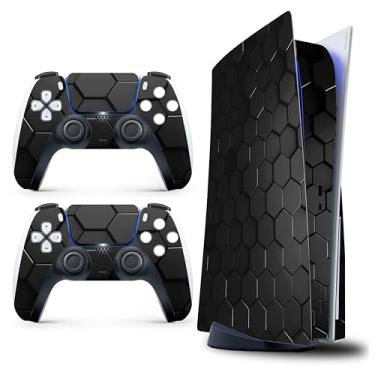 Imagem de Capa adesiva para PS5 - Hexágono, compatível com edição de disco e edição digital (não Slim Ver) - 2 capas de controle e capa de console - sem bolhas, proteção total, impermeável, removível