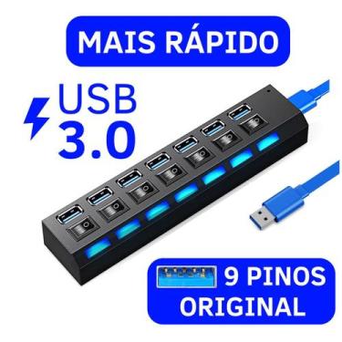 Imagem de Adaptador Hub Usb 3.0 7 Portas Extensão Rápida Pendrive Not HD Mouse R