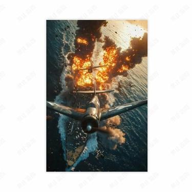 Imagem de RIUFIN Pôster vintage de aeronave militar da Segunda Guerra Mundial P-51 Fighter 61 cm C x 40,6 cm L Imagem de aeronave de caça a jato para quarto de menino grande decoração de casa pôsteres de arte