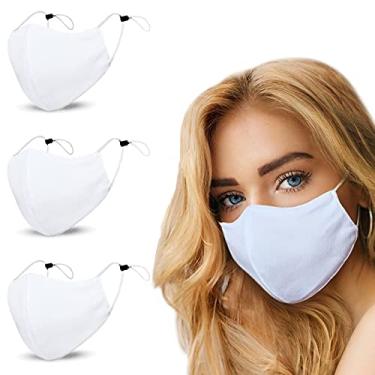 Imagem de Máscaras faciais de tecido respirável e confortável para clima quente, ajustável, reutilizável, lavável, pacote com 3 (branco brilhante)