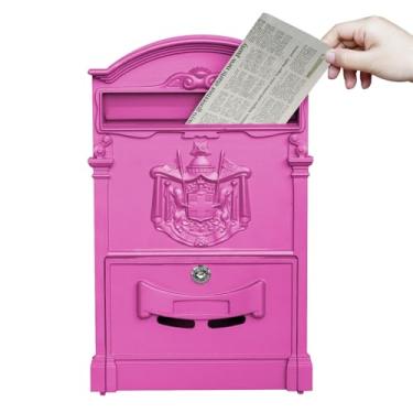 Imagem de xhlokk Caixas De Correio De Montagem Em Parede, Caixa De Correio Vintage Com Trava Resistente À Ferrugem Para Casa, Caixas De Correio Externas De Aço Galvanizado Com Travas De Chave, Rosa Barbie