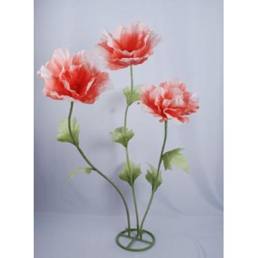Imagem de ASDFG 3 peças de decorações de flores artificiais gigantes 3D – flor falsa de altura ajustável para casamento, festa de aniversário, loja, vitrine, arranjo de decoração de evento (vermelho)