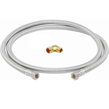 Imagem de EZ-Fluid Mangueira de máquina de lavar louça de aço inoxidável sem chumbo de 122 cm para conectores de mangueira de água fria/quente, 3/20.3 cm Comp. fêmea x 10 cm Linha de abastecimento de água da