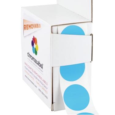 Imagem de ChromaLabel Etiqueta redonda de 2,5 cm com código de cor removível, 1000 etiquetas por caixa de distribuidor, azul claro