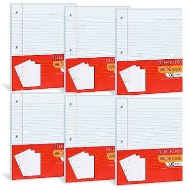 Imagem de Papel de caderno pautado largo, papel de folha larga pautado, papel de enchimento forrado para fichários de 3 anéis – 26,7 cm x 20,32 cm, para estudantes, faculdades, escolas – 100 folhas/pacote (pacote com 6)