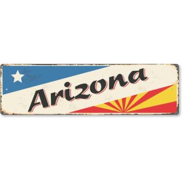 Imagem de SmartSign Placa de metal vintage Arizona State 10 x 35,5 cm, alumínio à prova de ferrugem de 40 mil com sobretudo transparente, decoração de parede retrô, multicolorido