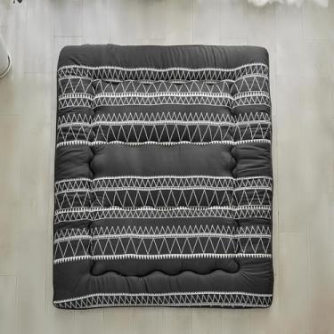 Imagem de Colchão de chão japonês, design fácil de guardar, para o verão, estilo futon, boêmio, listras brancas, estilo triangular, com bolsa de armazenamento e capa lavável, tapete de brincar infantil grosso