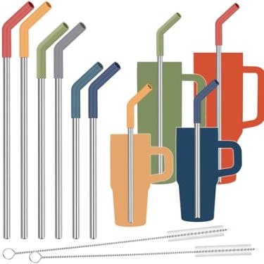 Imagem de Tomorotec Pacote com 6 canudos reutilizáveis de aço inoxidável com pontas de silicone, 3 tamanhos compatíveis com copos Stanley 1,134 g, 850 g, 597 g, 400 ml, podem ser lavados na lava-louças, inclui