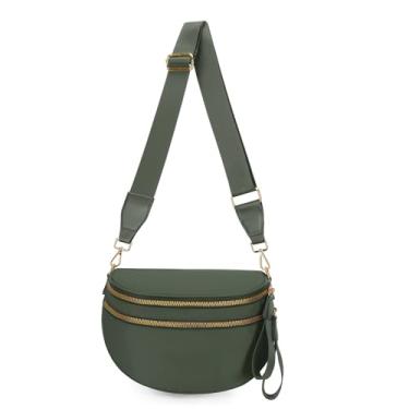 Imagem de WOOMADA Bolsa transversal quadriculada para mulheres, pochete xadrez, bolsa de cinto com alça de ombro, Verde feijão
