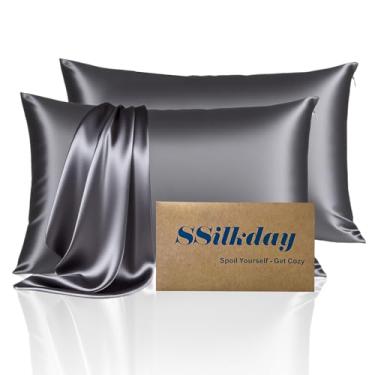 Imagem de Conjunto de 2 fronhas de seda de amoreira, tamanho Queen, ultramacias, macias, respiráveis, refrescantes para pessoas que dormem quentes, 2 fronhas de cetim de seda com zíper para cabelo e pele