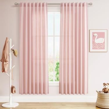 Imagem de Cortinas de linho rosa 182 cm de comprimento para sala de estar, cortinas de porta leves, conjunto de 2 painéis para quarto de crianças, filtro de luz, cortina traseira com bolso para varão, proteção