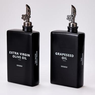 Imagem de MUVEKA Garrafa dispensadora de azeite de oliva para cozinha, conjunto de garrafas dispensadoras de vinagre de vidro, recipiente de molho de cozinha com despejador automático, etiquetas, escova, funil