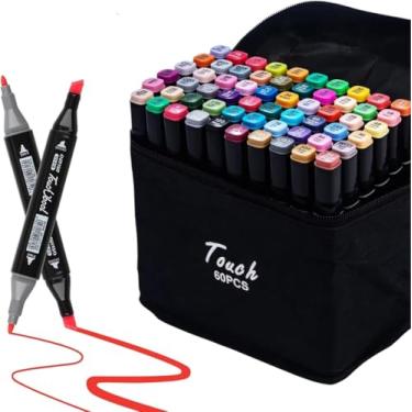 Imagem de Caneta Marcador Para Colorir Desenho Profissional 36, 48, 60, 80 Cores Conjunto De Canetinhas Pontas Duplas Codificados por Cores Vivas para Desenho