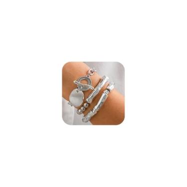 Imagem de Missgrace Pulseiras empilháveis elásticas prateadas para noivas, casamentos, festas noturnas, pulseiras de contas grossas para mulheres