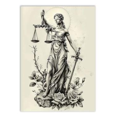 Imagem de Placa Decorativa Deusa Themis Justiça Direito Ilustração Rosas Decoração Poster Quarto Sala