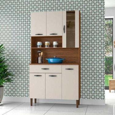 Imagem de Kit Cozinha Ambiente Golden 6 Portas Nogueira Off White - Kits Paraná 