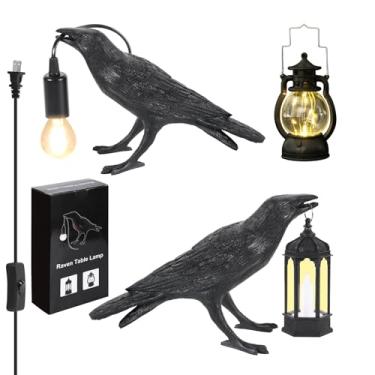 Imagem de Kevenry Pacote Com 2 Lâmpadas De Corvo, Abajur De Mesa Com Lâmpada De Suporte, Decoração Gótica De Halloween Para Casa, Abajur De Mesa Com Pássaro Para Cabeceira, Quarto, Sala De Estar, Preto