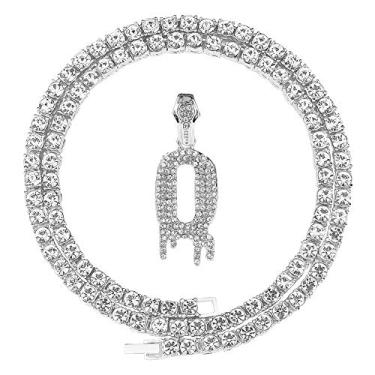 Imagem de FW Jewelry Correntes de tênis de diamante com pingente de letra inicial em ouro prata brilhante para homens e mulheres em A a Z