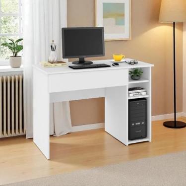 Imagem de Escrivaninha pequena com gaveta para PC Computador Estudo Home Office Quarto Escritorio com suporte para CPU - Branco