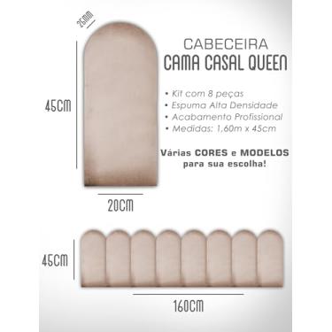 Imagem de Kit Cabeceiras Nuvem Infatil Estofada Cerquinha Modular Cama Solteiro Casal King Queen 45X20 Módulos Adesivos (Bege, Casal Queen)