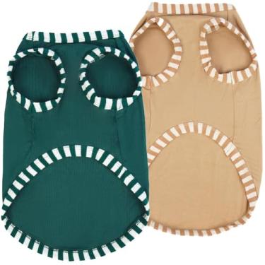 Imagem de Pacote com 2 camisetas médias para cães, colete sem mangas, 2 peças, camisetas elásticas para cães, leves, camisetas macias para cães médios, meninos e meninas, Jack Russell, Mini Schnauzer, cáqui