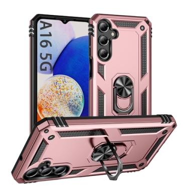 Imagem de Capa de telefone A16 5G com suporte de anel, capa para celular Samsung Galaxy A16 5G armadura resistente à prova de choque, capa de telefone de proteção contra quedas de grau militar para mulheres