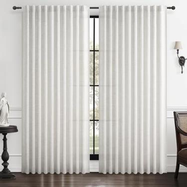 Imagem de Cortinas transversais translúcidas extra largas de 177 cm bege branco plissado para quarto, filtro de luz de linho texturizado neutro privacidade porta deslizante cortinas grossas para janela grande