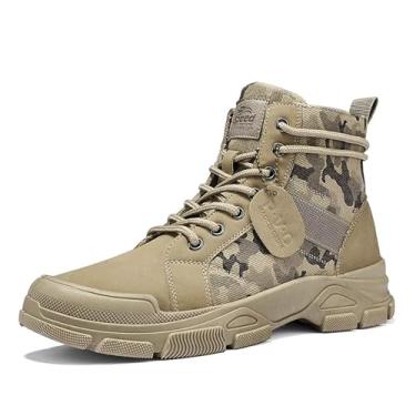 Imagem de TERBOFIN Botas militares táticas masculinas confortáveis para combate, botas leves de camuflagem de cano alto com sola macia e salto mais grosso para caminhada casual no trabalho, Caqui, 37