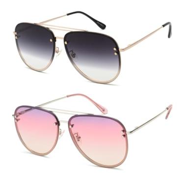 Imagem de VIVIENFANG Óculos de sol aviador grandes sem aro premium para mulheres, lentes polarizadas de policarbonato com proteção UV VF2203, Ouro rosa, 65mm