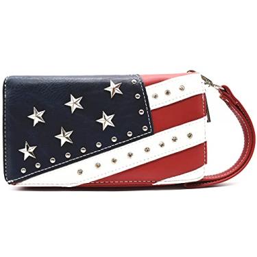 Imagem de Bolsa feminina de ombro único com bandeira americana com estrelas e listras, Carteira vermelha 2, One Size