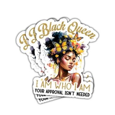 Imagem de Adesivo Black Queen com 3 peças I Am Who I Am Your Approval Isn't Needed Adesivo Empoderamento Presente para Mulheres Black Queen Adesivos Mulher Empoderada Feminista Decalque para Laptop Garrafa de