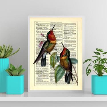 Imagem de Quadro Decorativo Beija Flores Vintage 24X18 Moldura Branca