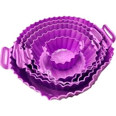 Imagem de Kit 6 Formas De Silicone Para Air Fryer Conjunto Assar Reutilizáveis Várias Cores Tamanhos Protetor Cesta Forro Antiaderente Forno Microondas Alça Resistente Ao Calor Premium Nexup (Roxo)