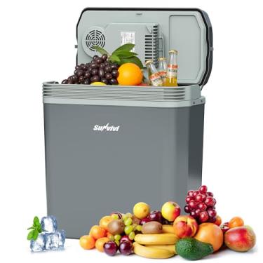 Imagem de Sunvivi Refrigerador e aquecedor elétrico com alça, geladeira termoelétrica portátil de 21 litros, mini geladeira plug-in de 12 V para veículos, geladeira de carro para caminhão, viagem, acampamento