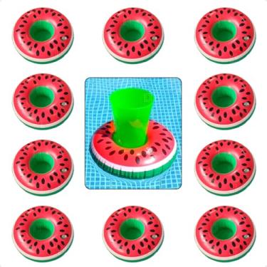 Imagem de Kit 10 Porta Copos Boia Inflavel Piscina Varios Formatos Porta Lata Brinquedos para Piscina (Melancia)